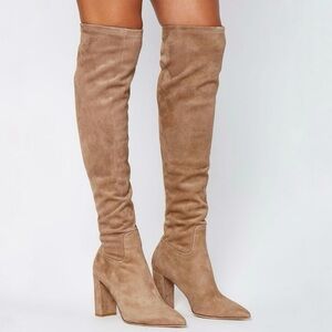 SCANLAN THEODORE Over the Knee Taupe Stretch Suede Zip Boots - 36